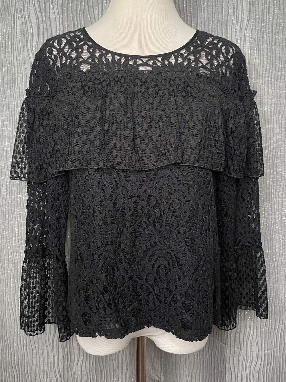7 For All Mankind Lace Swiss Dot Ruffle Yoke Blouse